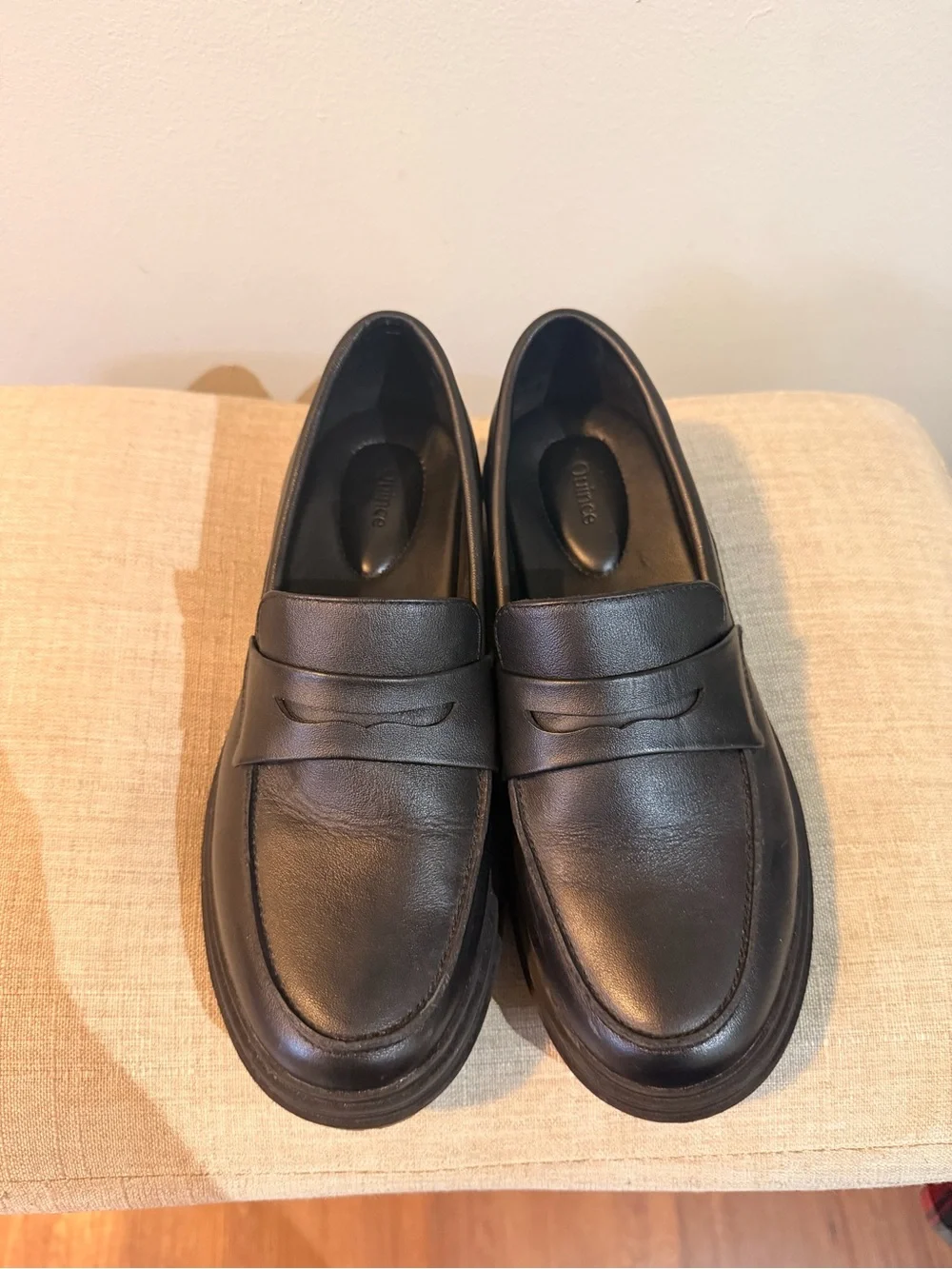 Quince Black Leather Penny Loafers for women
